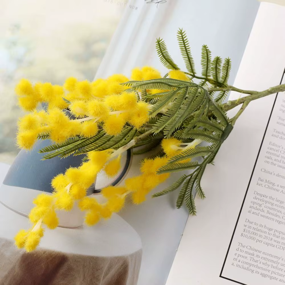 Fausses fleurs artificielles en acacia, mimosa jaune, sans branches de fruits, pour mariage, décorat