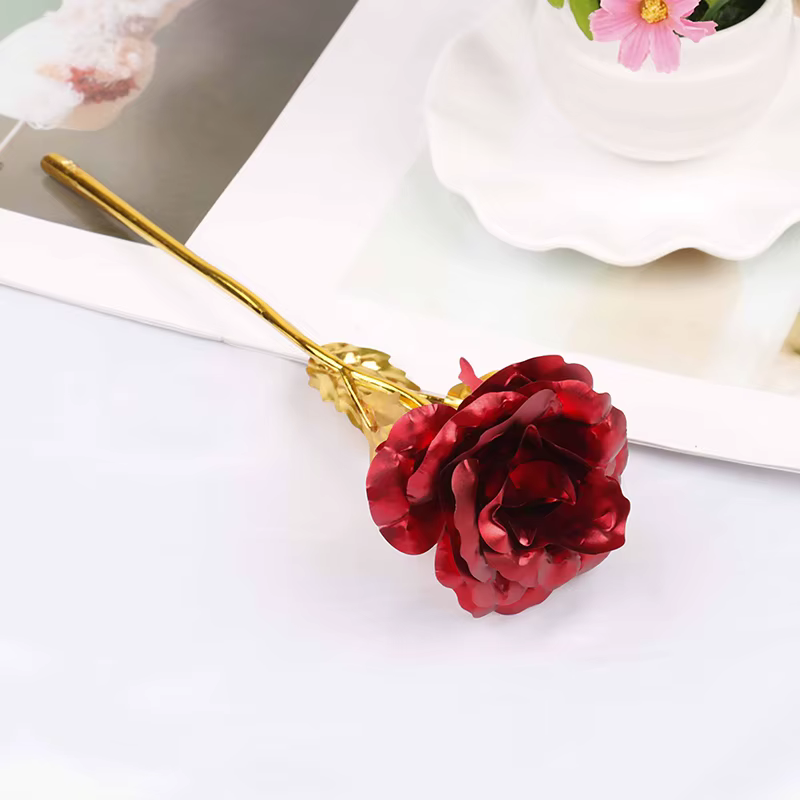 Fleurs roses dorées plaquées or 24 carats pour la maison, cadeau de vacances, décor de fête de maria