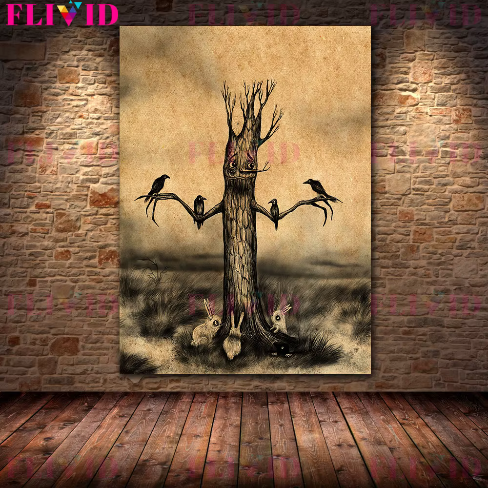 Collection de histoires sur les esprits d'arbres, toile d'art mural Vintage, peinture mystérieuse pe