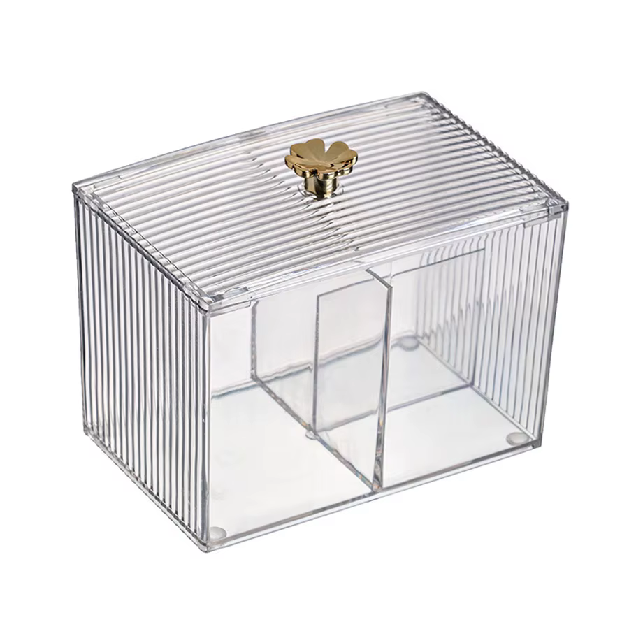 Pot d'apothicaire transparent à 3 sections avec couvercle – Porte-écouvillons en boule de coton Qtip