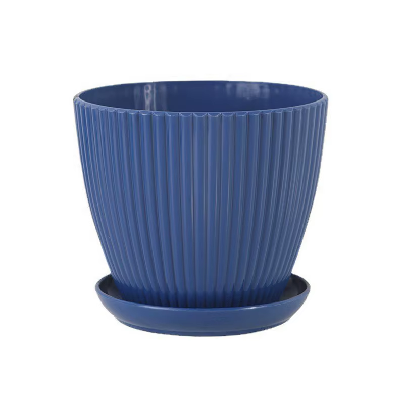 Pots de fleurs en plastique avec plateau, Pot de plantes de couleur unie, Double couche épaisse, jar