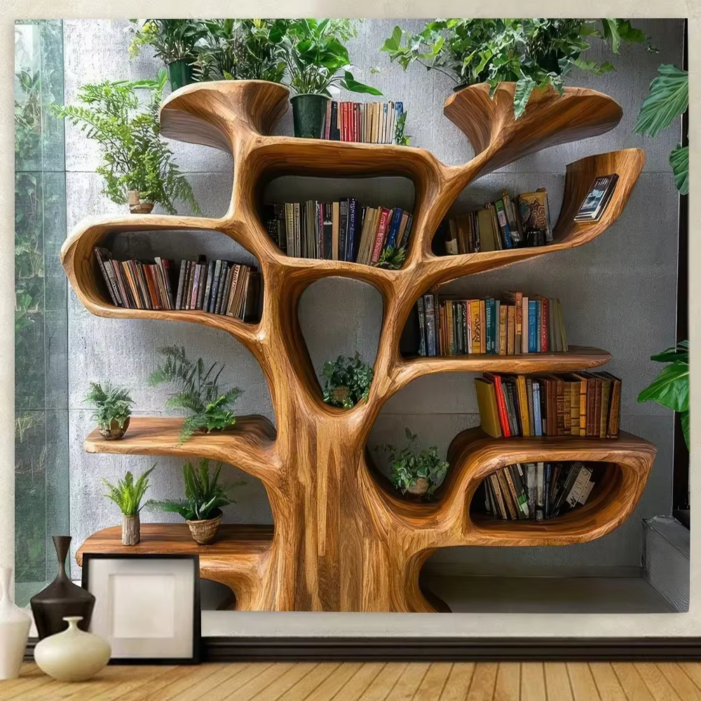 Tapisserie murale 2D en polyester à thème plantes nordiques, idéale pour bibliothèque, plusieurs tai