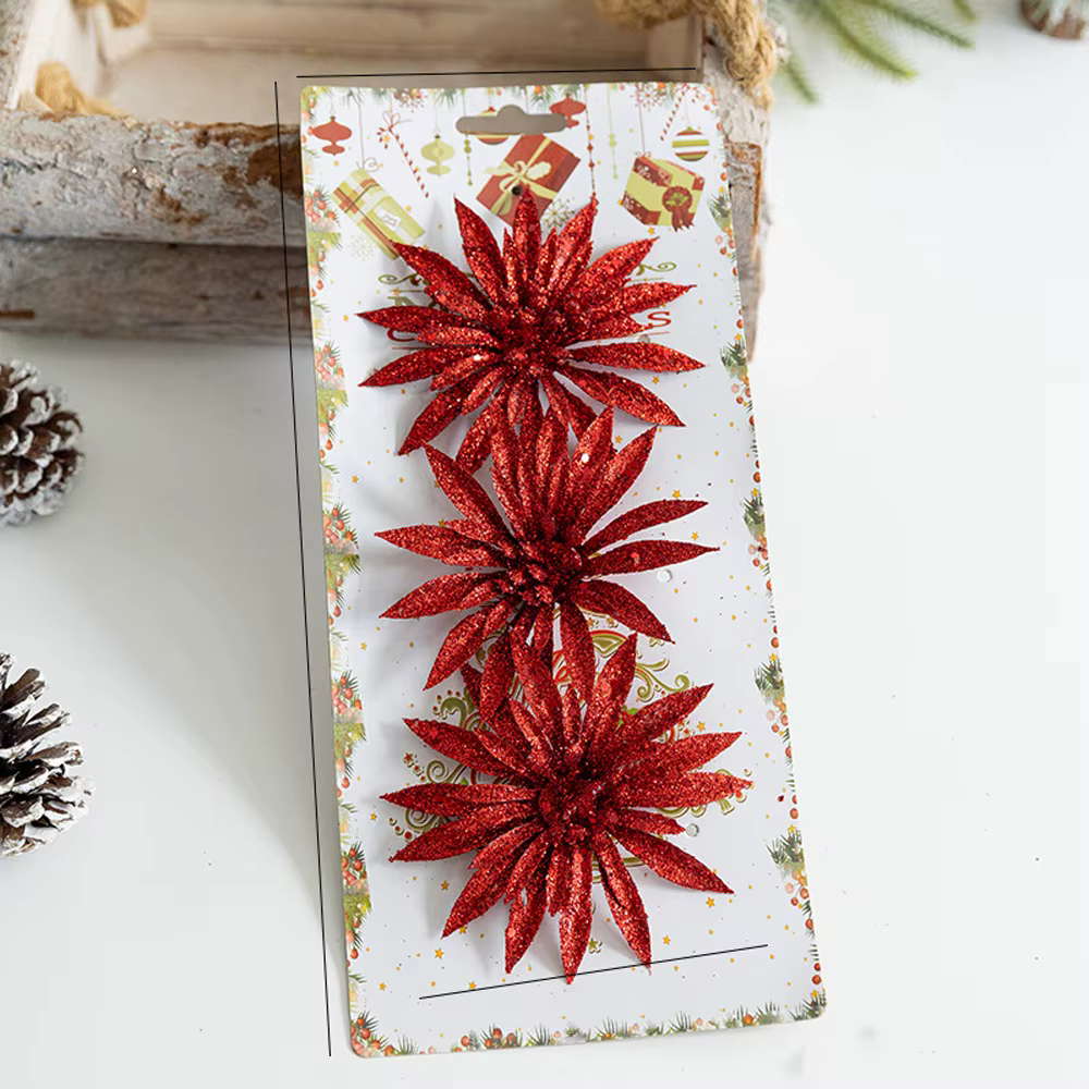Fleur de noël artificielle à paillettes, bricolage fait à la main, Poinsettia de noël en plastique r