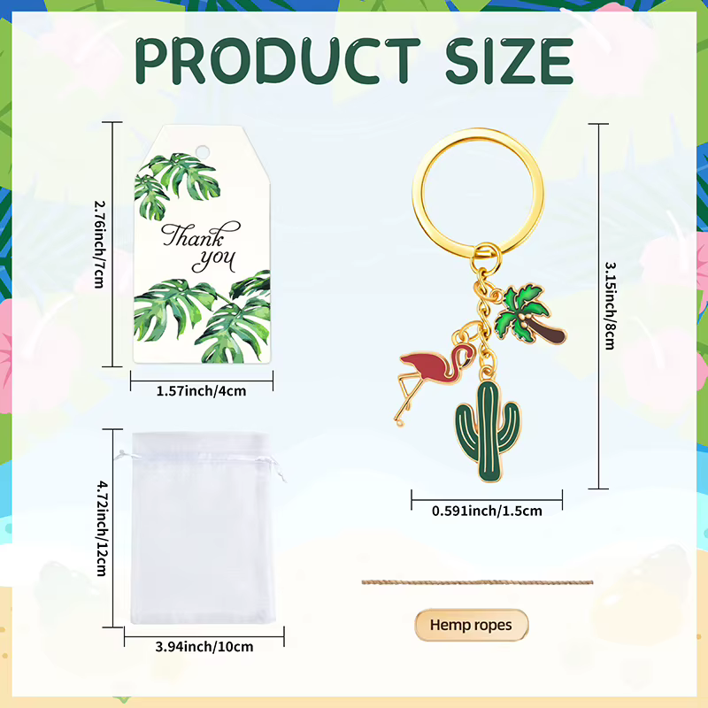 Porte-clés Cactus mignons, décorations de fête avec étiquettes de remerciement et sacs en Organza bl