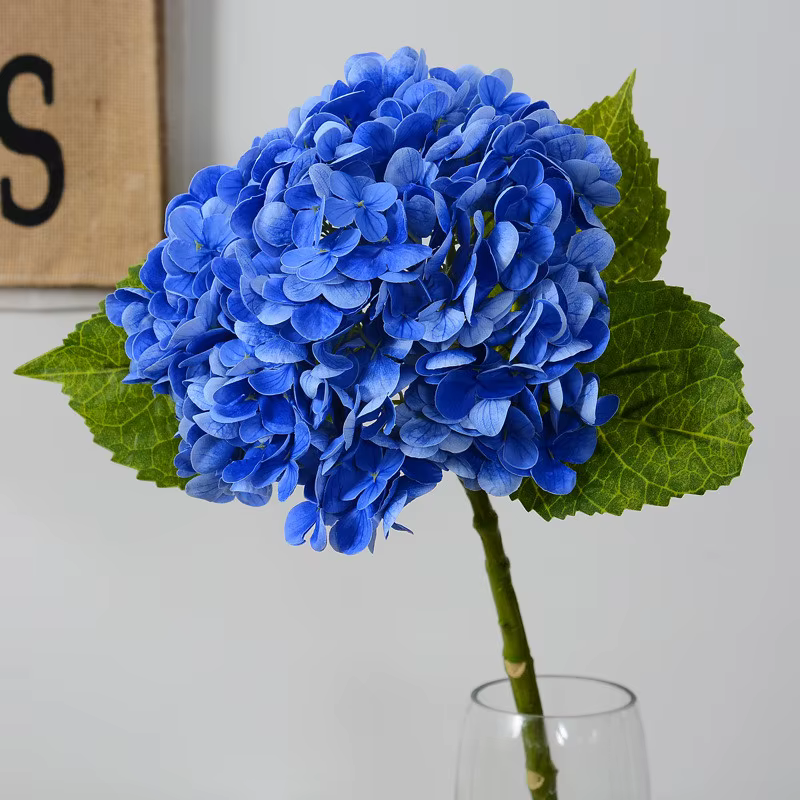 Belle grande fleur d'hortensia artificielle bleue, fausses fleurs au toucher réel pour décoration de