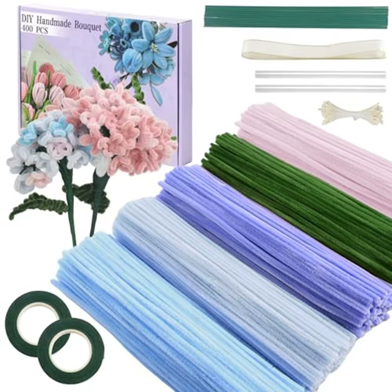 Kit de fleurs fait à la main, matériel créatif pour la fabrication de fleurs, nettoyants pour tuyaux