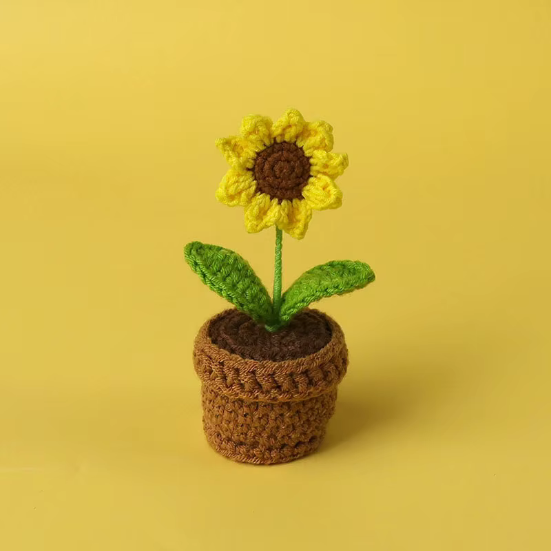 Kawaii Crochet tournesols tricot Pot de fleur Finnshed plante faite à la main voiture Table décor fa