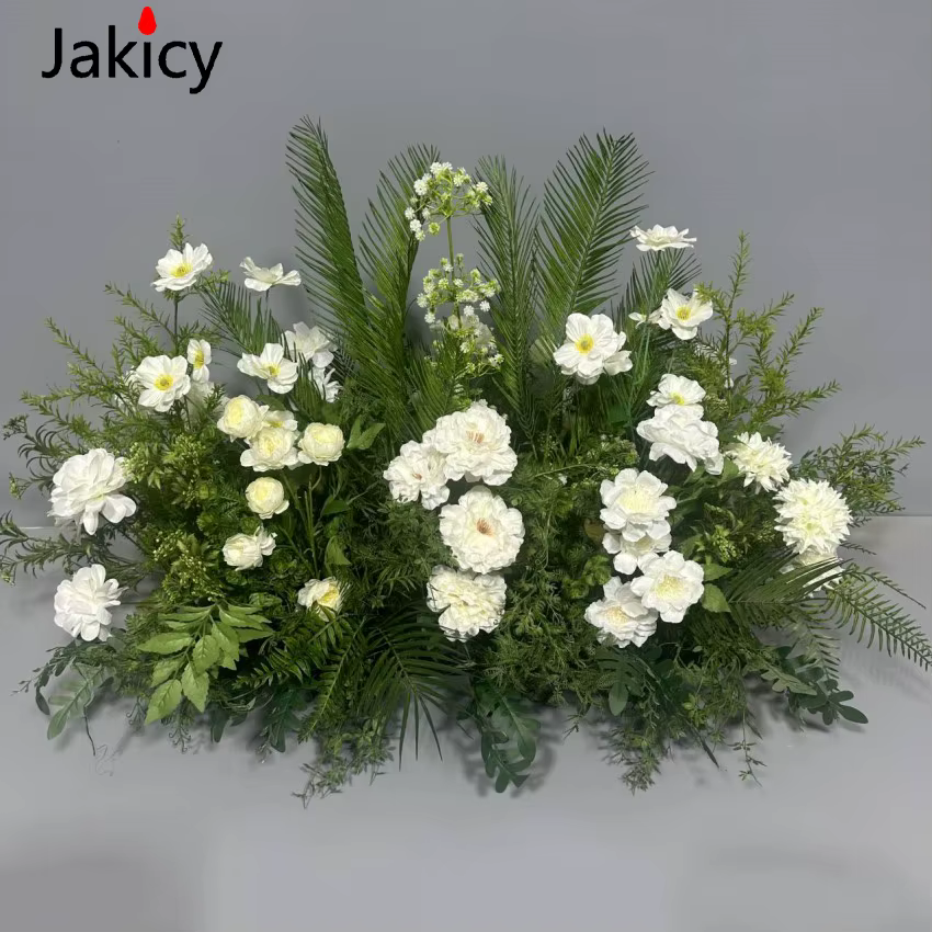 Plantes vertes feuille mariage fleur de soie artificielle terre rangée fleur haute scène événement r