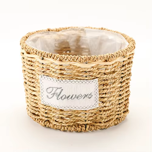 Pot de plantes à fleurs tissées en paille, panier de jardinière d'herbe, couverture de Pot de fleur 