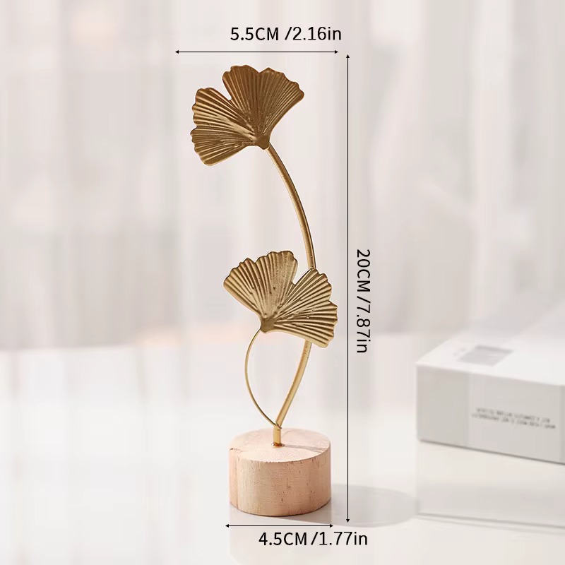 Feuille de Ginkgo métallique dorée, modèle de plume, ornement artisanal de bureau, accessoire Photo,