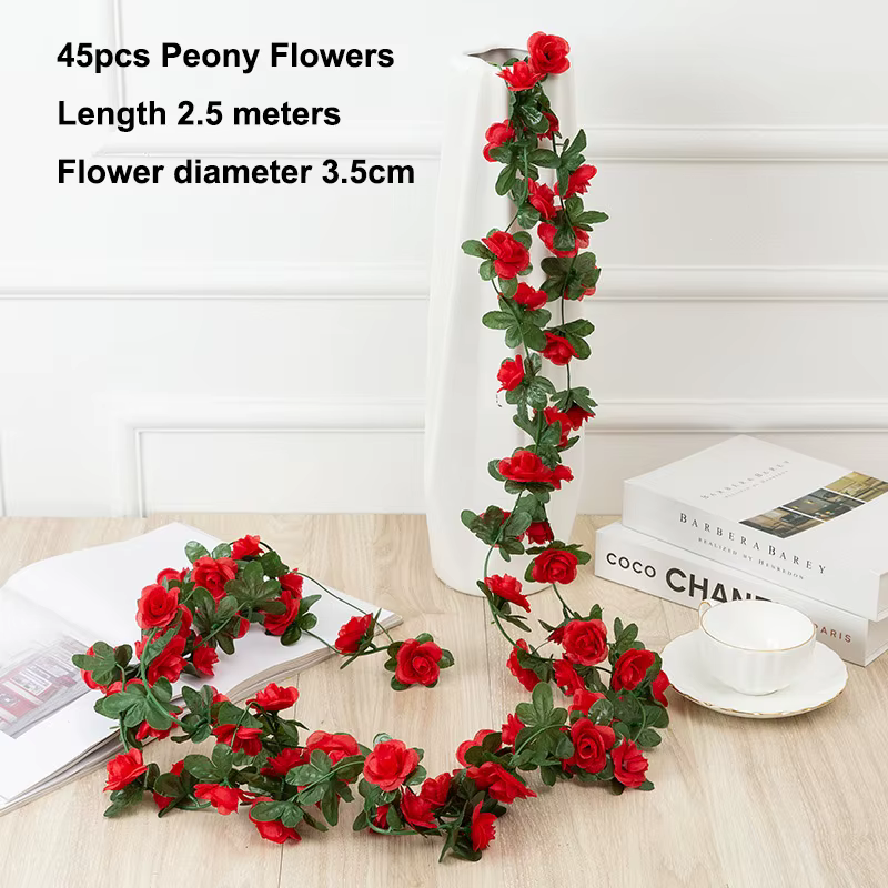 Mur de Vigne Artificielle de Pivoine, Fausses Fleurs Blanches et Roses, Plantes de Vigne pour Bricol