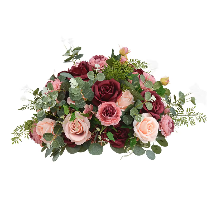 Uflower rouge Rose vert feuille fleurs artificielles rangée Arrangement Table de mariage Center fleu