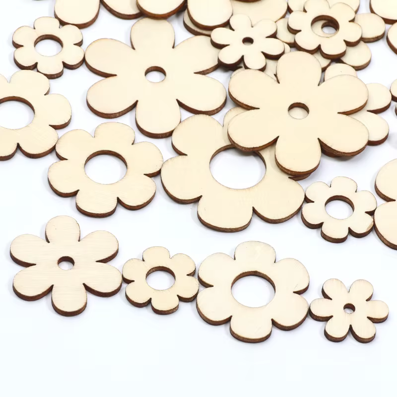 Ornements de fleurs en bois en forme de fleurs, 20 pièces, embellissements de tranches de bois vierg