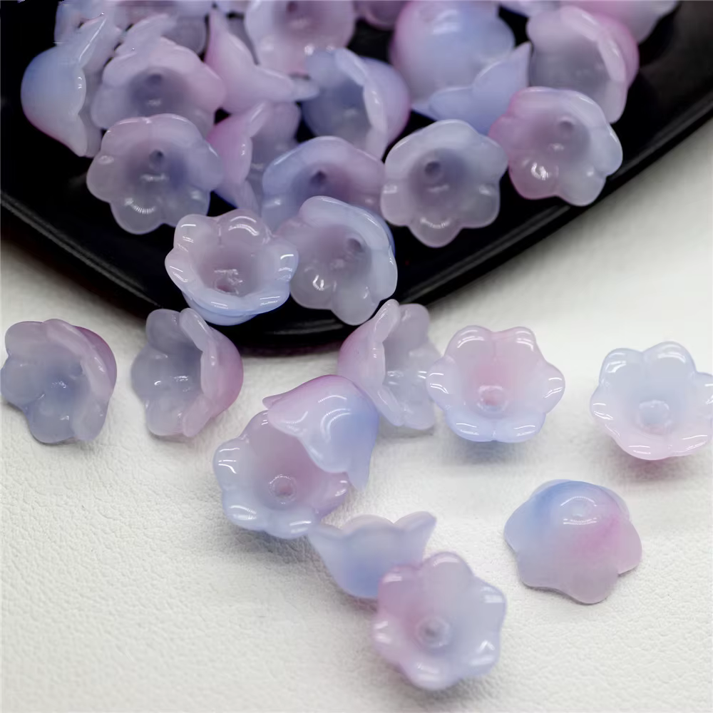 30 pièces/lot de perles colorées en forme de fleur de trompette, perles en verre pour la fabrication