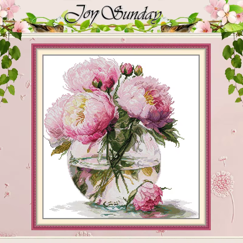 Vase de pivoine motifs de fleurs compté point de croix ensemble bricolage 11CT 14CT 16CT estampillé