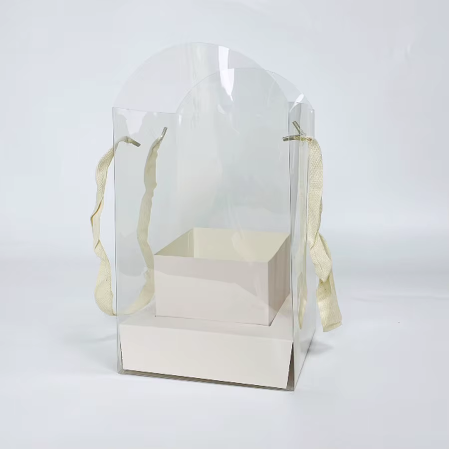 Boîte d'emballage de fleurs à main, boîte en papier transparente imperméable pour Arrangement d'art 