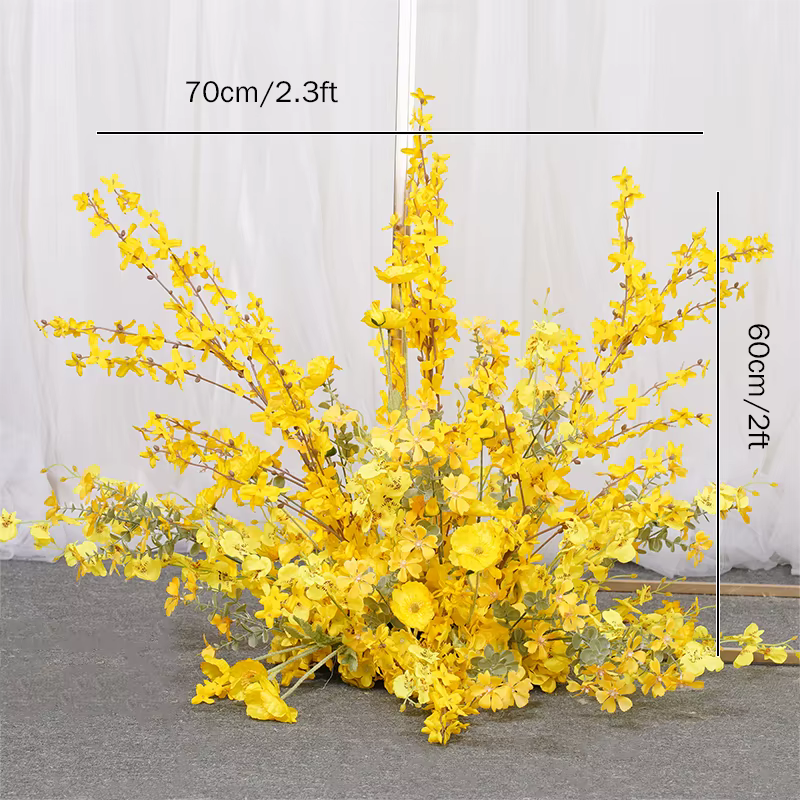 Rangée de fleurs de jasmin série jaune, décor d'arche de fond de mariage en plein air, arrangement f