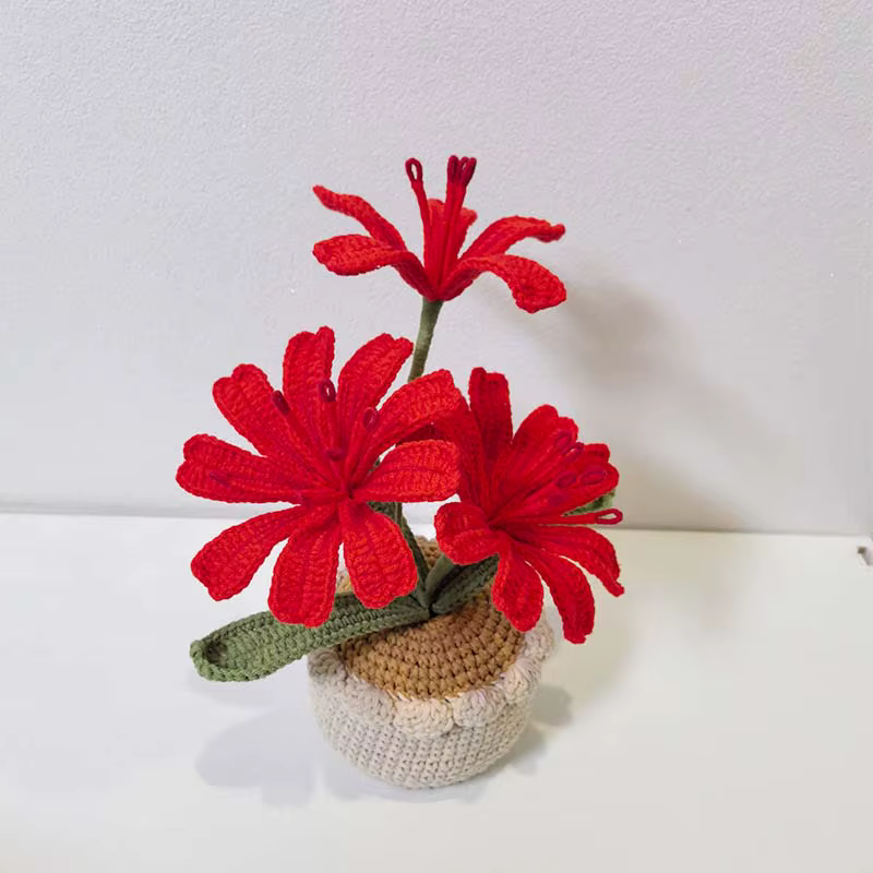 Vase à fleurs en Crochet, fleur rosée créative, tricot, fil de laine fait à la main, produit fini, a