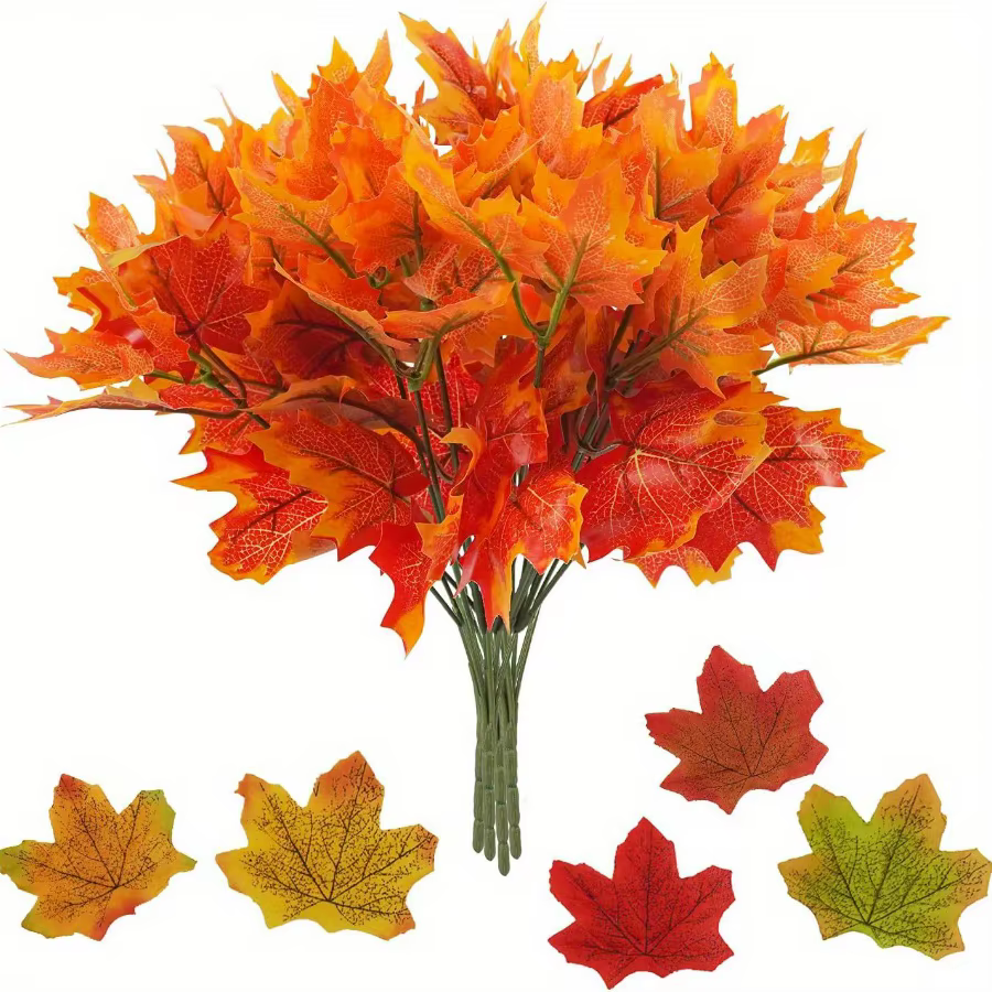 Feuilles d'automne artificielles, tiges de feuilles d'érable, branches, fausses plantes d'automne po