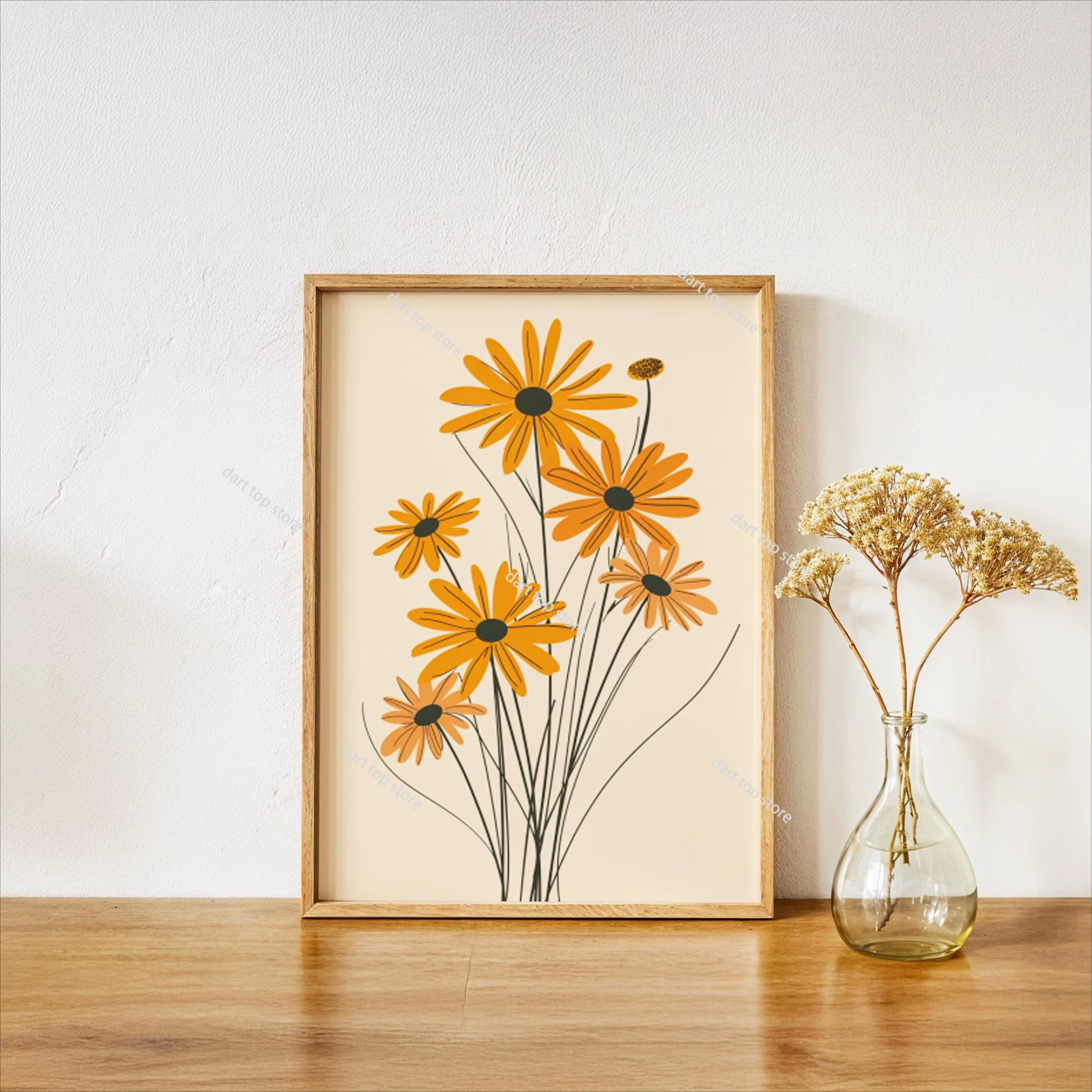 Affiche murale décorative bohème avec impression florale, art floral printemps/été, décoration pour