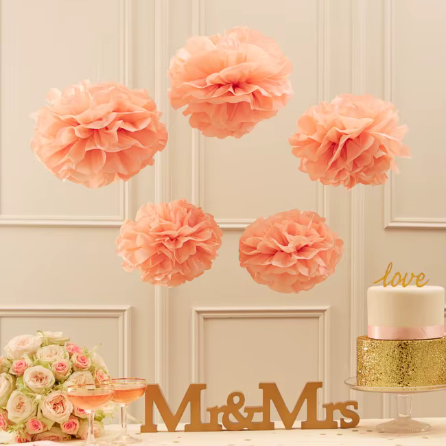 5 pièces 4 6 8 10 12 pouces papier de soie Pom Poms fête de mariage papier pompon fleur pour décorat