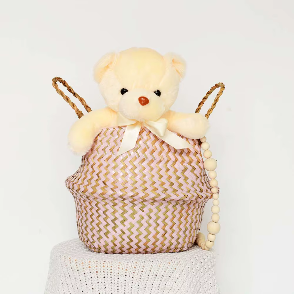 Boho décor rayé osier paniers de rangement à la main pliable panier à linge Patchwork algues fleur v