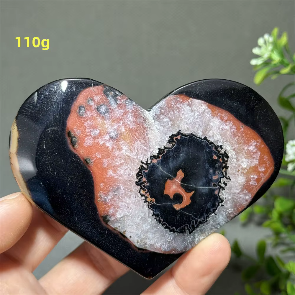 Agate florale naturelle à motif magnifique, cristal minéral en forme de cœur, ornements énergétiques
