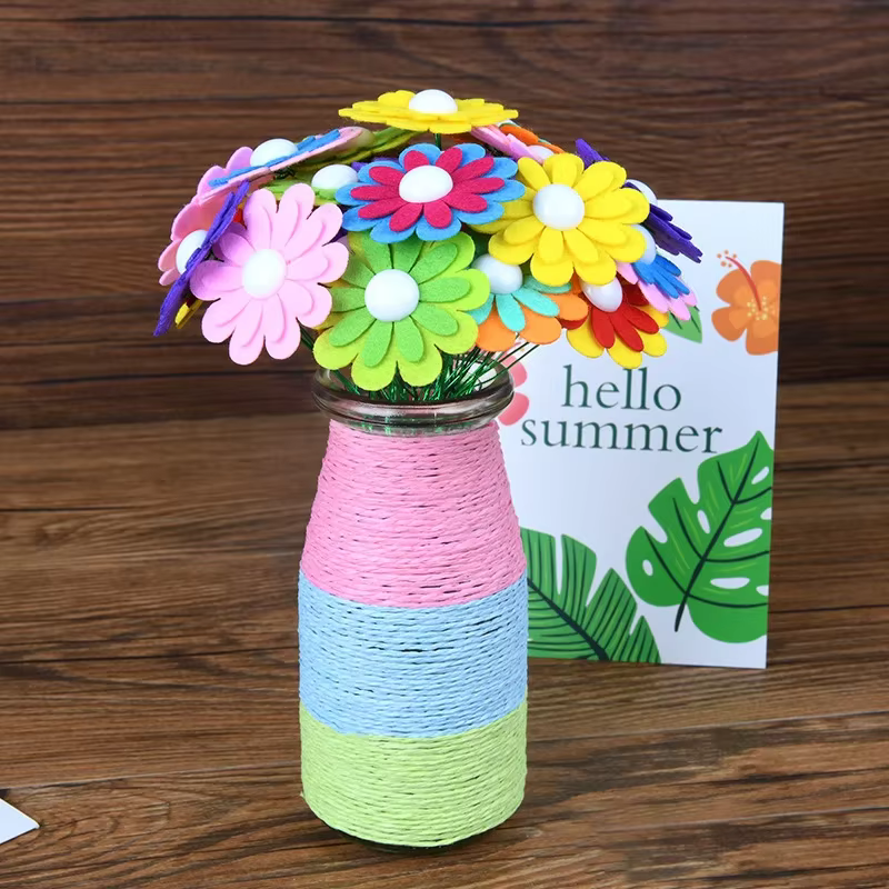 Kit d'artisanat de fleurs avec boutons et vase de fleurs en feutre pour enfants, jouet d'art, projet