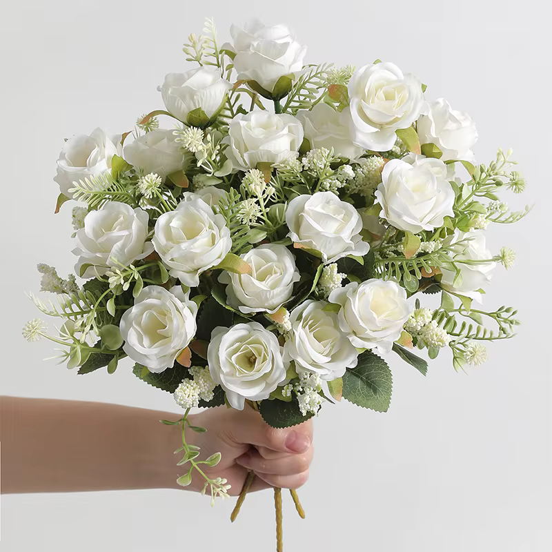 Bouquet de pivoines artificielles en soie blanche, 30cm, 5 grandes têtes, 4 petits bourgeons, décora