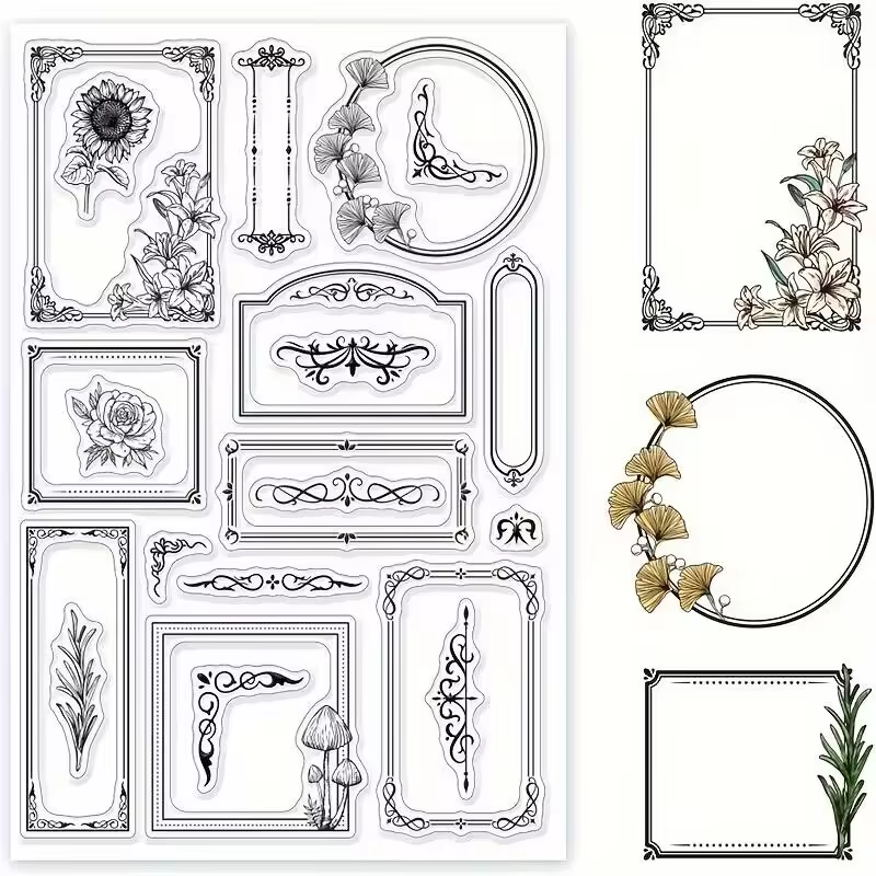 Tampon Transparent à Cadre Floral pour Carte de Scrapbooking, Accessoire de Bricolage, C130