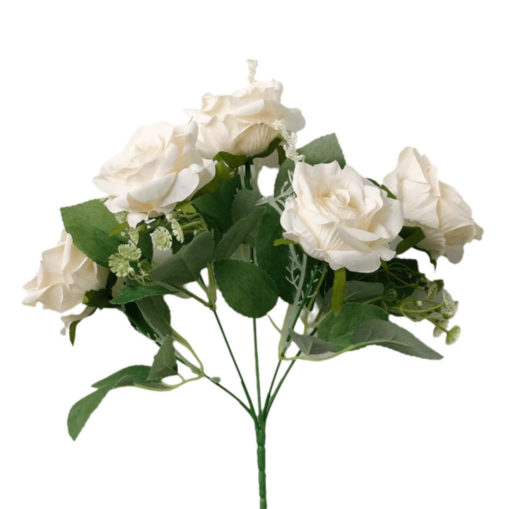 Fleurs artificielles réalistes à 5 têtes, fleurs en soie simulées, roses en soie pour la décoration
