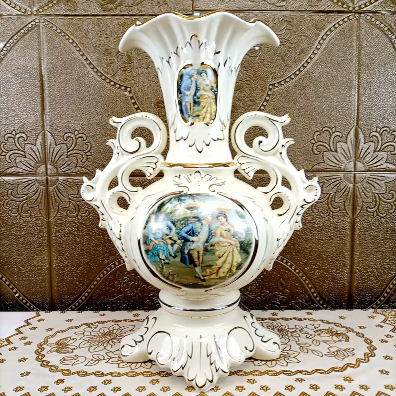 Grand vase européen en céramique dorée, arrangement floral, grenade décorative, ornement d'entrée po