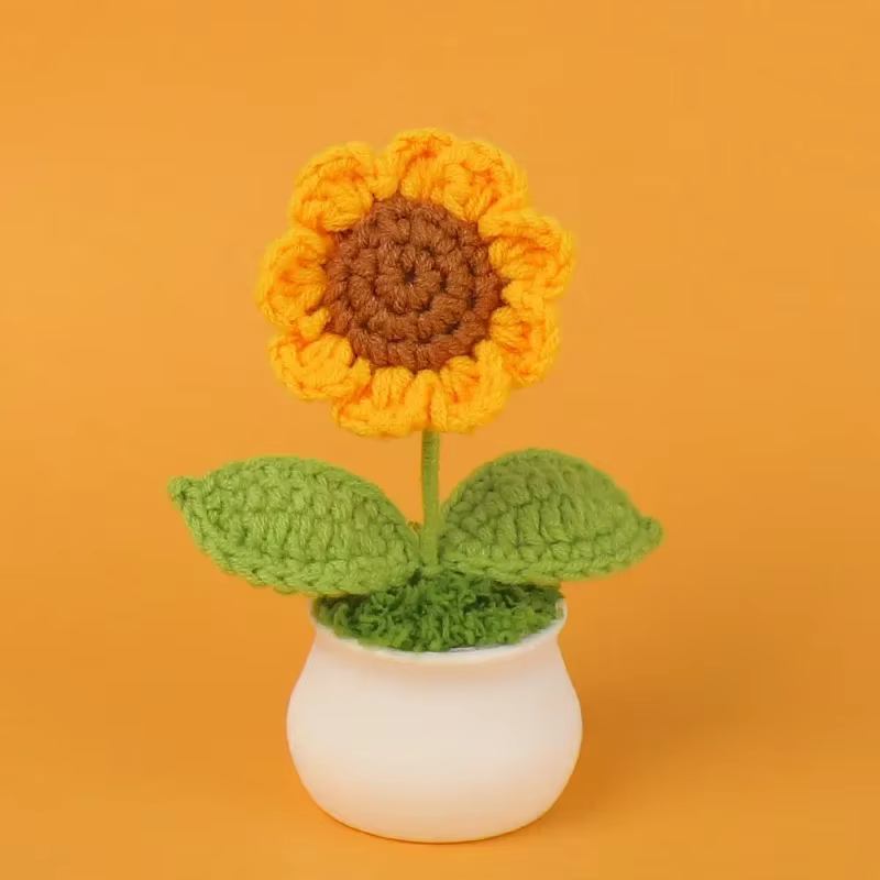 Jolies fleurs artificielles en crochet en forme de tournesol, créatives, pour décoration de voiture,