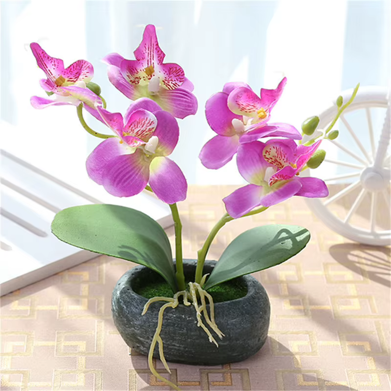 Plante artificielle en pot Double Orchidée Papillon, fleur en soie, bonsaï, pot en ciment, décoratio