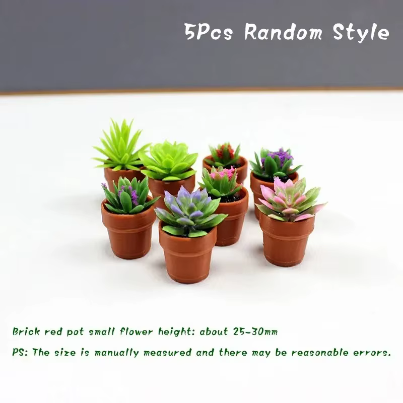 Simulation de plante en pot pour maison de poupée 1:12, 5 pièces, modèle de maison de poupée, jardin