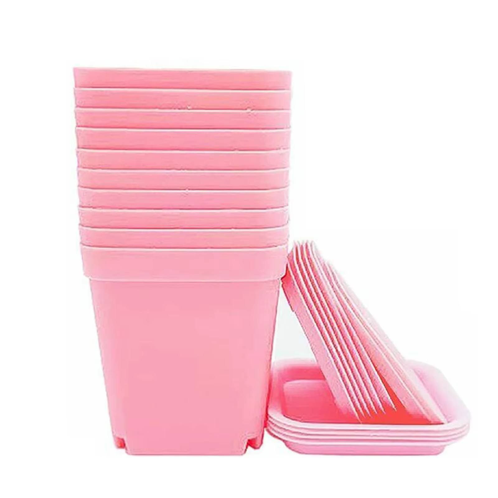 Ensemble de 10 pots de fleurs carrés en plastique avec trous de drainage et plateaux, adaptés à la g