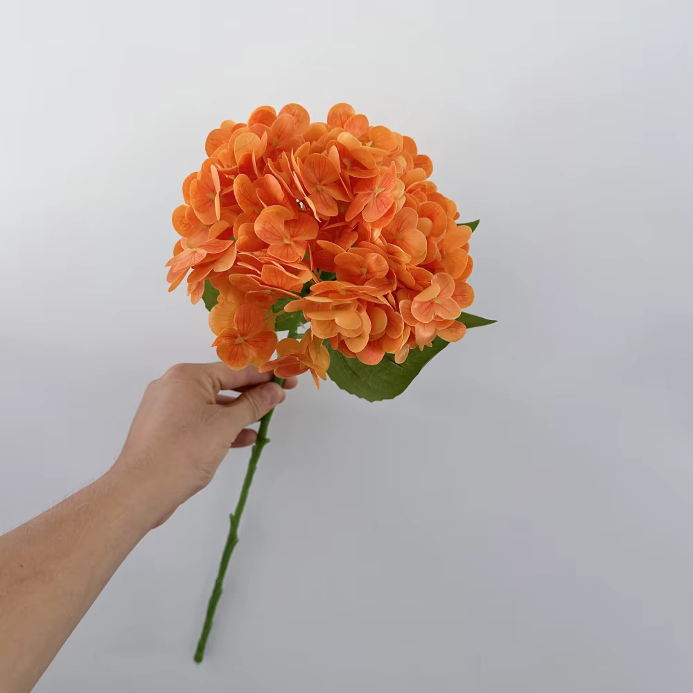 Nouvelle grande fleur artificielle d'hortensia hydratante True Touch Orange jaune faux hortensia déc