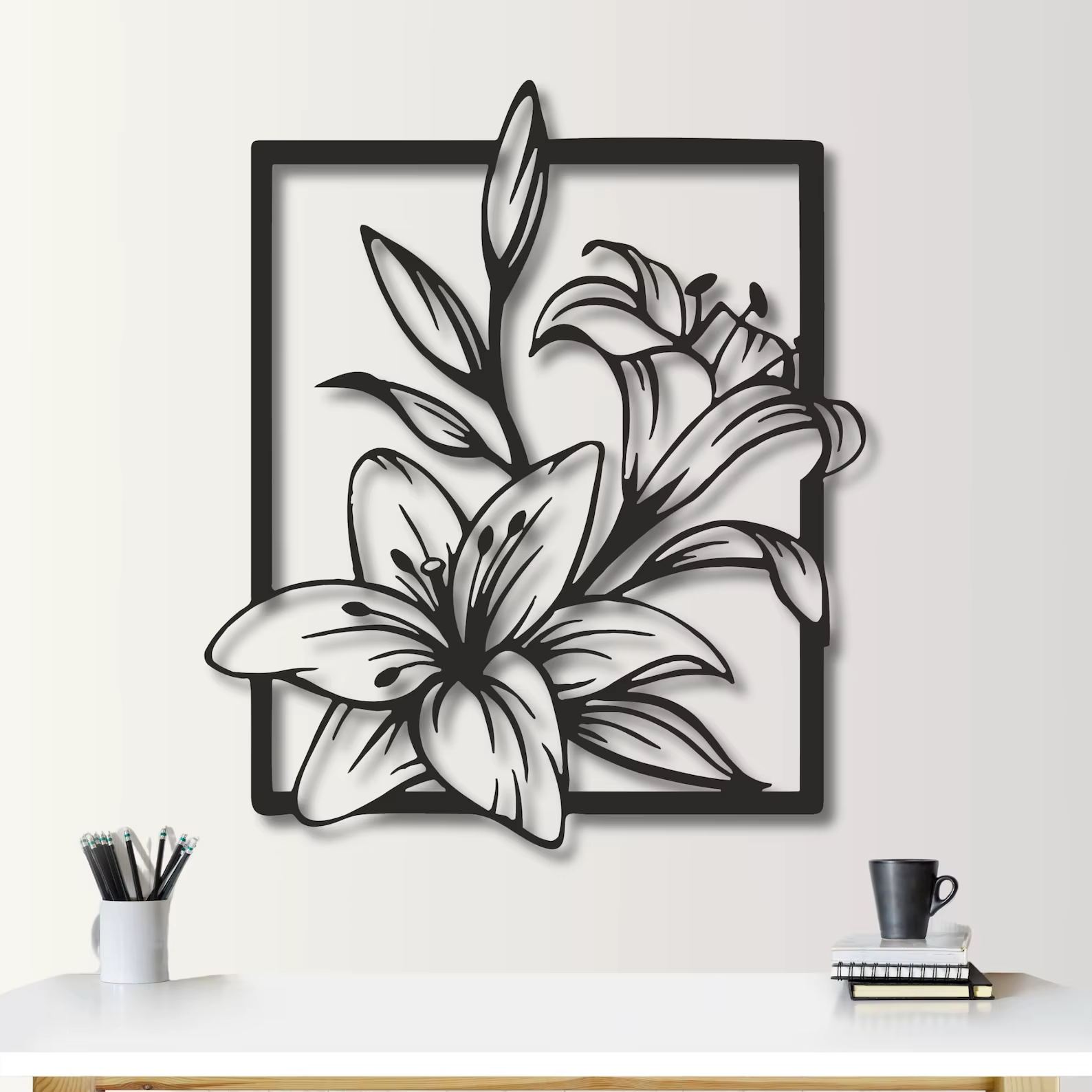 Décoration murale en métal en forme de fleur de lys, décoration florale moderne