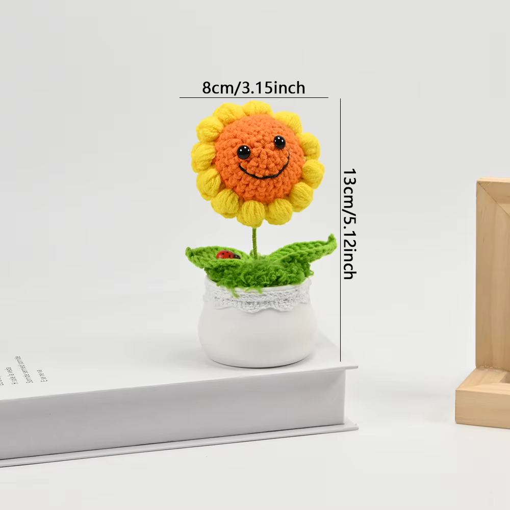 Plante en pot de fleur de tournesol/poil/canal tricotée à la main, décor de bureau pour la maison et