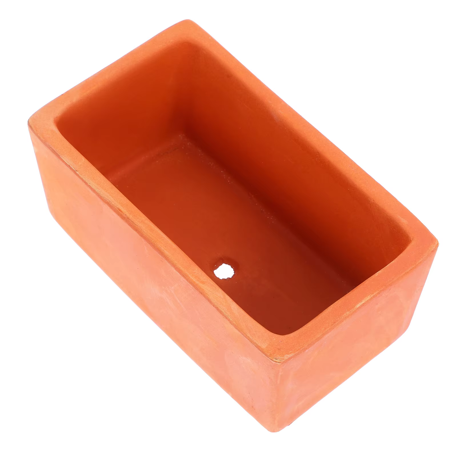 Petit pot à fleurs rectangulaire en terre cuite, pot de fleurs en terre cuite rustique avec trou de 