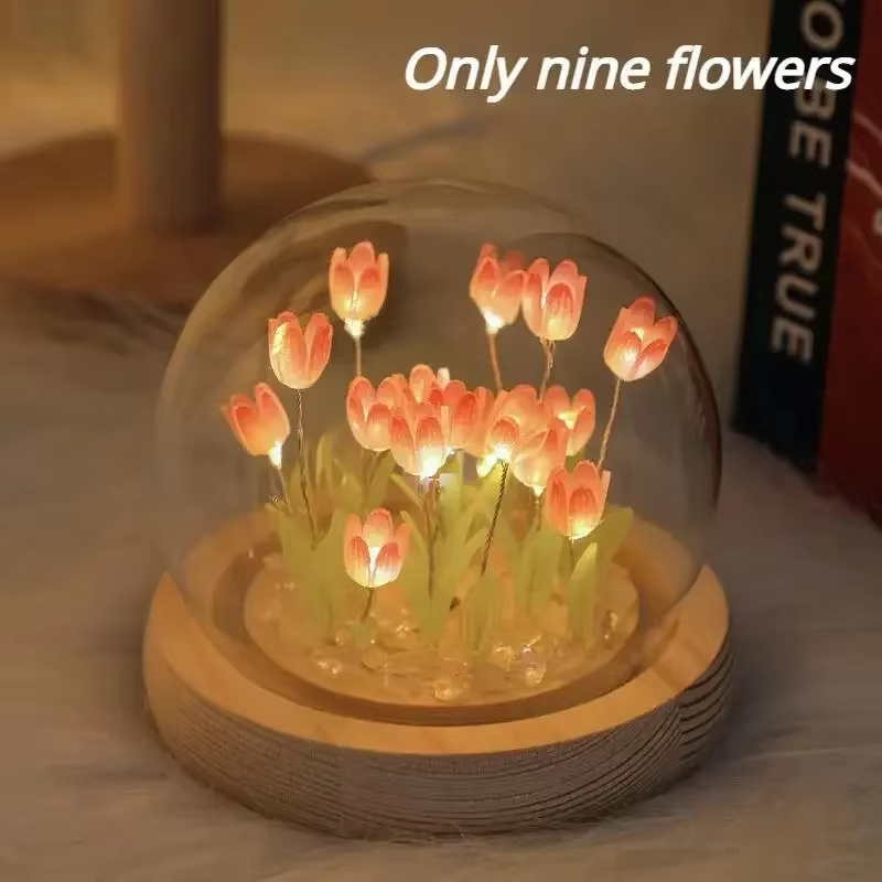Veilleuse LED en forme de fleur de tulipe artificielle faite à la main, luminaire décoratif d'intéri