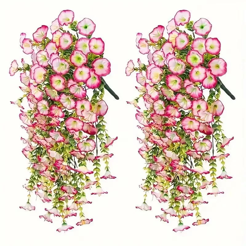Fleurs artificielles suspendues de gloire du matin, 2 pièces, fausses fleurs suspendues pour l'extér