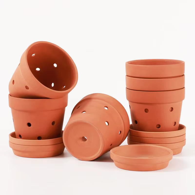 Pots d'orchidées en terre cuite de 4 pouces, 6 pièces, avec trous et soucoupes, Pots de jardinière d
