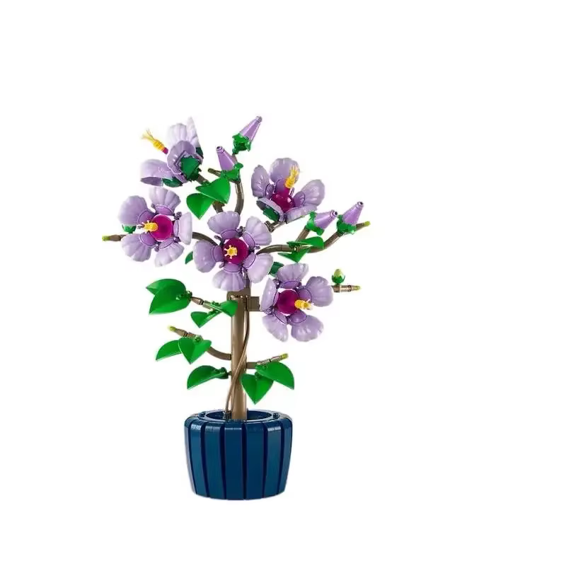 NOUVEAU 10372 Bouquet de fleurs d'hibiscus en pot, plante bonsaï, blocs de construction à assembler,