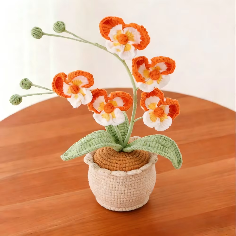 Nouvelle plante en pot de Phalaenopsis à 5 têtes, faite à la main au crochet, décoration créative, b