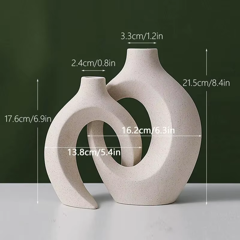 NOUVEAU Lot de 2 pots de fleurs circulaires creux en céramique style nordique, vase d'arrangement po