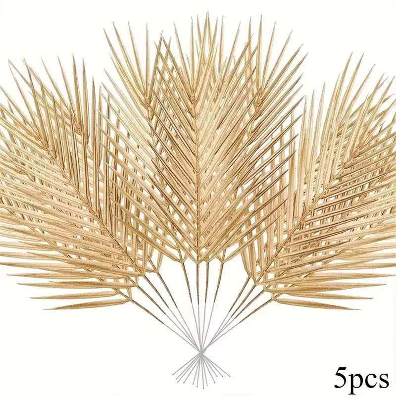 Feuilles de palmier artificielles dorées brillantes, décor Tropical réaliste, parfait pour mariage, 