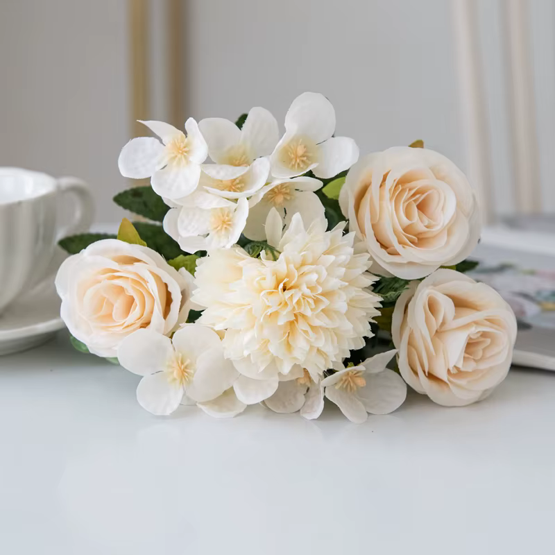 Fleur artificielle Rose chrysanthème soie bouquet de mariée mariage extérieur jardin arc saint valen