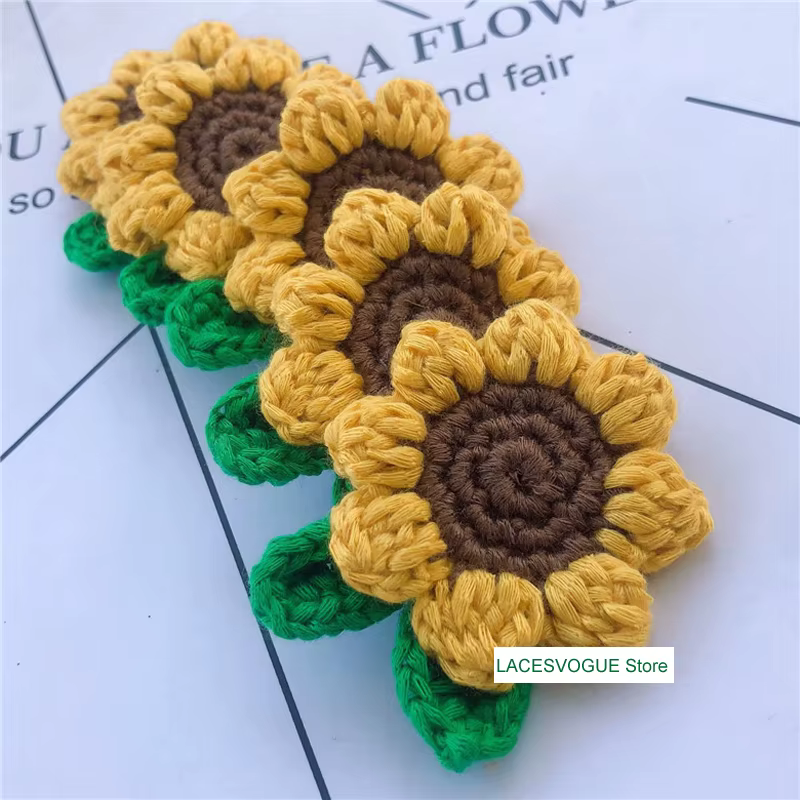 Pâte en tissu tournesol, 5 pièces, Crochet fait à la main, appliques tricotées, couture Patchwork, a