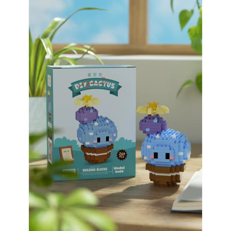 Mini MOC-Plante en pot pour décoration de bureau, micro bâtiment nuits 3D, diamant fleur, modèle bri